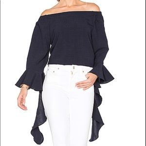 J.O.A. Off the shoulder ruffle detail sleeve top